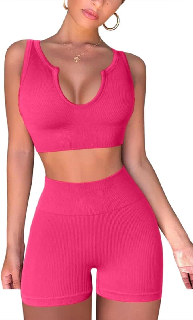 Women's Stretchy Yoga Shorts and Sports Bra 2-Piece Outfit