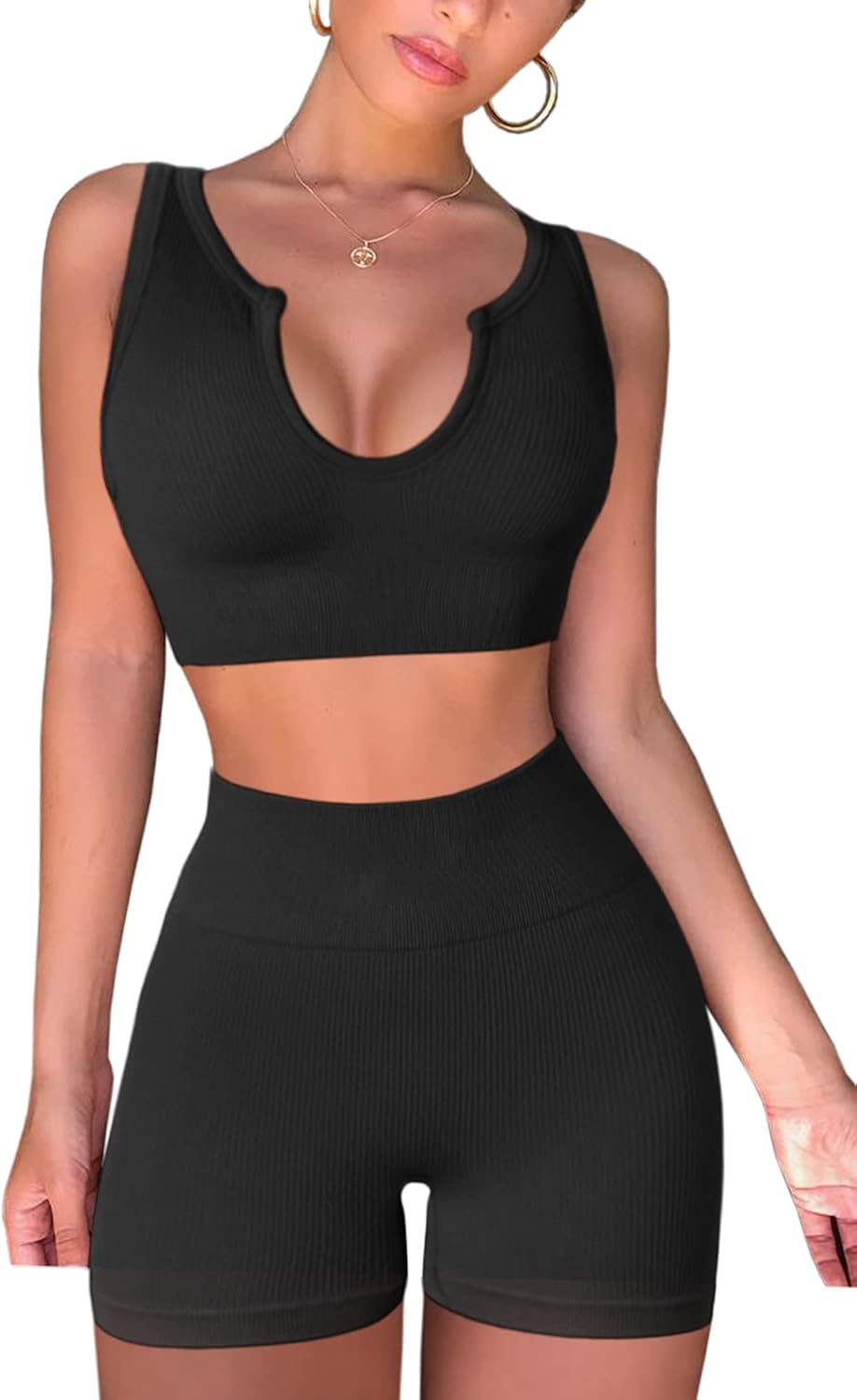 Women's Stretchy Yoga Shorts and Sports Bra 2-Piece Outfit