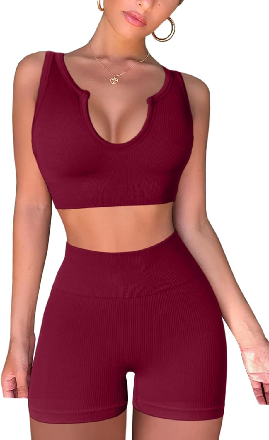 Women's Stretchy Yoga Shorts and Sports Bra 2-Piece Outfit