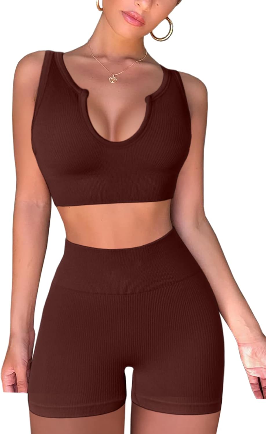 Women's Stretchy Yoga Shorts and Sports Bra 2-Piece Outfit
