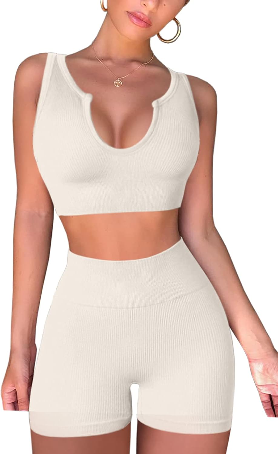 Women's Stretchy Yoga Shorts and Sports Bra 2-Piece Outfit