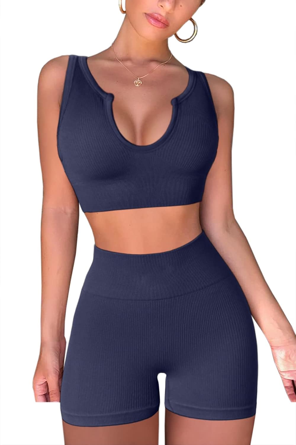 Women's Stretchy Yoga Shorts and Sports Bra 2-Piece Outfit