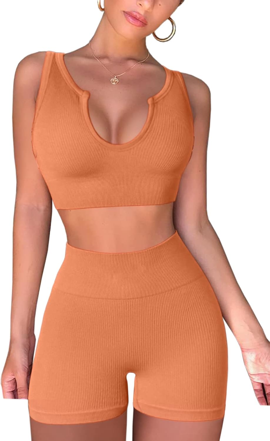 Women's Stretchy Yoga Shorts and Sports Bra 2-Piece Outfit