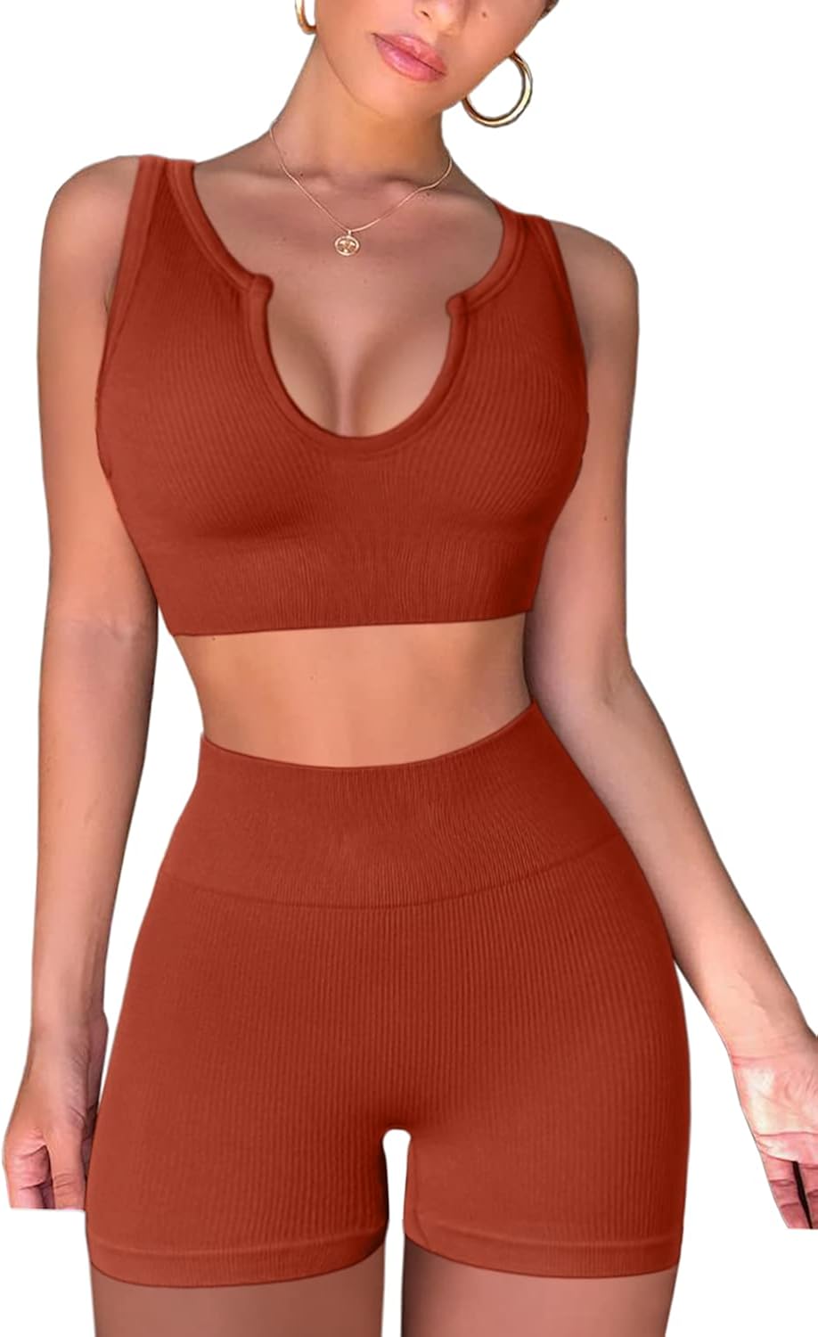 Women's Stretchy Yoga Shorts and Sports Bra 2-Piece Outfit