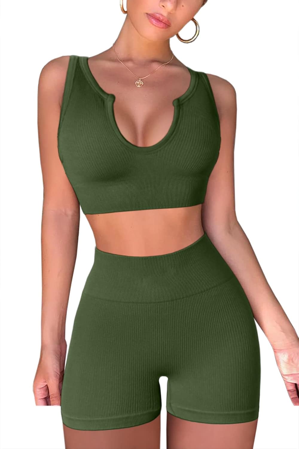 Women's Stretchy Yoga Shorts and Sports Bra 2-Piece Outfit