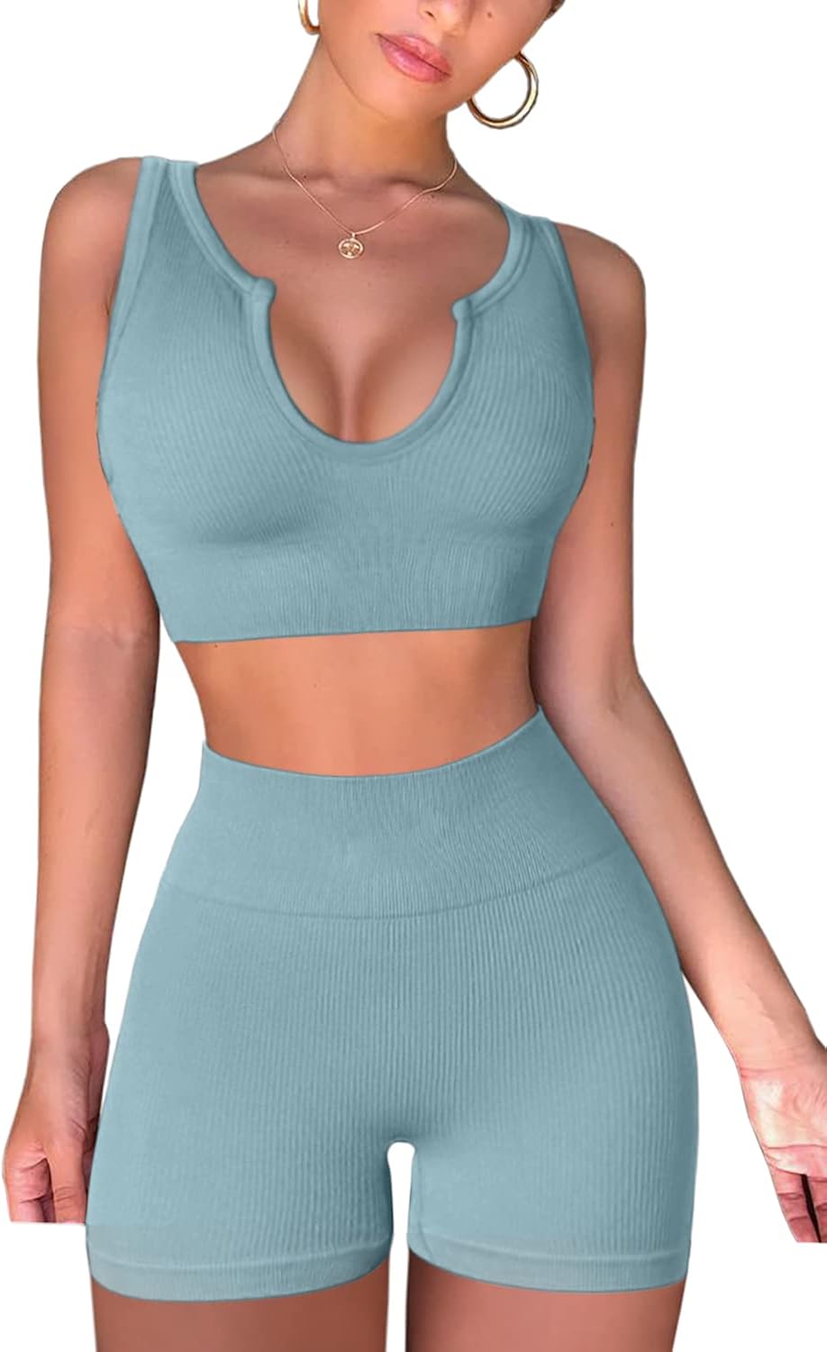 Women's Stretchy Yoga Shorts and Sports Bra 2-Piece Outfit