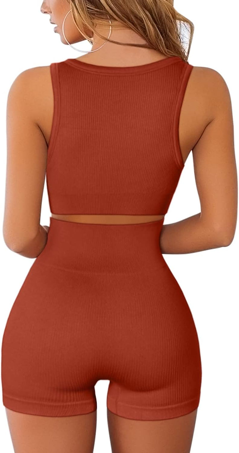 Women's Stretchy Yoga Shorts and Sports Bra 2-Piece Outfit
