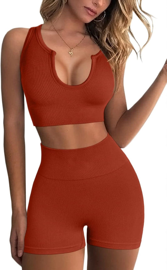 Women's Stretchy Yoga Shorts and Sports Bra 2-Piece Outfit